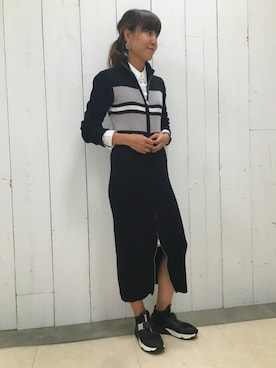 「DIESEL（ディーゼル）の00SSB90QAMG（カーディガン/ボレロ、ブラック系）」を使った、Misakiさん（レディース・158cm）の夏コーディネート
