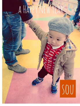 「スウェット×シャツ」｜yu-soさん（キッズ・80cm）の冬コーディネート