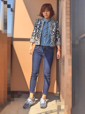 「MANGO（マンゴ）のアイテム（ノーカラージャケット）」を使った、I TSU KOさん（レディース・160cm）の春コーディネート