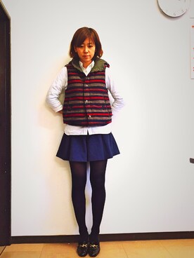 「ドレスシューズ」｜「アイテム（ダウンベスト）」を使った、I TSU KOさん（レディース・160cm）の春コーディネート