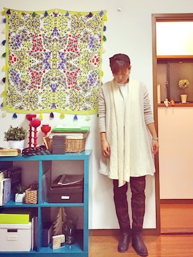 「赤チェック」｜「アイテム（スラックス）」を使った、I TSU KOさん（レディース・161cm）の秋コーディネート