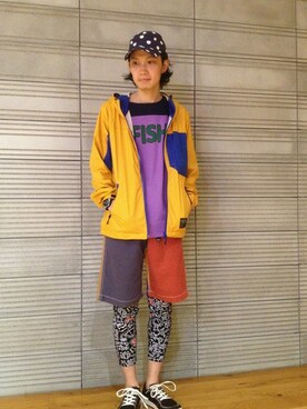 「MANASTASH（マナスタッシュ）のアイテム（マウンテンパーカー）」を使った、KENJI KUBOTAさん（メンズ・176cm）の夏コーディネート