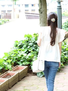 「dazzlin（ダズリン）のバックＷレースアップスキニーパンツ（デニムパンツ）」を使った、み@さん（レディース・153cm）の夏コーディネート