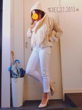 「オールホワイトコーデ」｜「アイテム（その他）」を使った、Yuka さん（レディース・154cm）の冬コーディネート