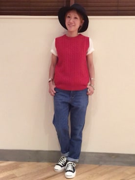 「アイテム（ベスト、レッド系）」を使った、mariさん（レディース・150cm）の夏コーディネート