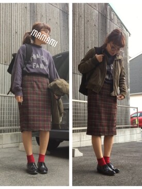 「ウエストイン」｜「アイテム（ミリタリージャケット）」を使った、mamami＊さん（レディース・153cm）の秋コーディネート