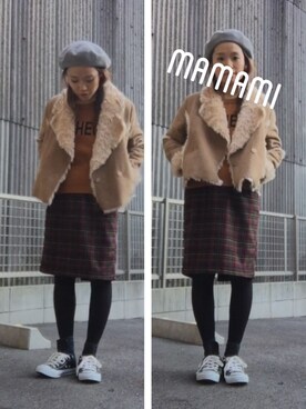 「タイツ×靴下」｜「アイテム（その他アウター）」を使った、mamami＊さん（レディース・153cm）の冬コーディネート