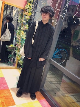「袴パンツ」｜「アイテム（ノーカラージャケット）」を使った、o.k.さん（メンズ・168cm）の秋コーディネート