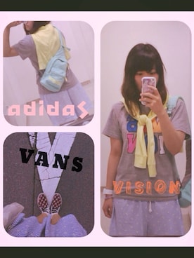 「VISION（ヴィジョン）のアイテム（トップス）」を使った、coyuki✴︎さん（メンズ・153cm）の夏コーディネート