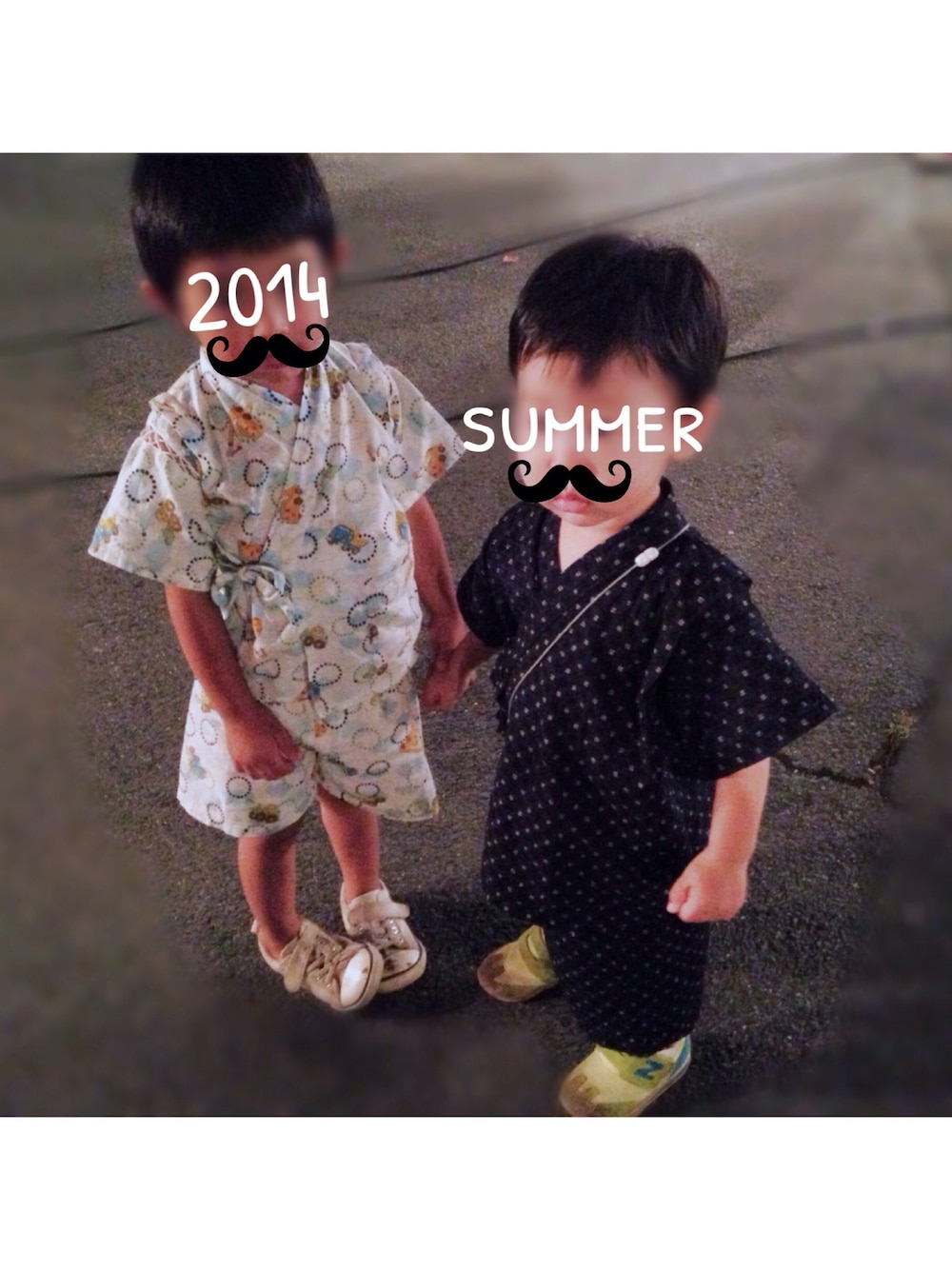 「甚平、お祭り、友達、子供服」｜「西松屋のアイテム（浴衣、ブルー系）」を使った、ゆきんこさん（キッズ・90cm）の夏コーディネートの1枚目の写真