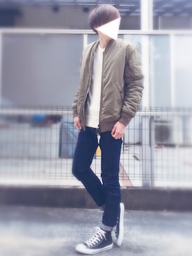 「MONKEY TIME（モンキータイム）のアイテム（ミリタリージャケット）」を使った、Ryoさん（メンズ・173cm）の冬コーディネート