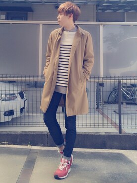 「アイテム（ステンカラーコート）」を使った、Ryoさん（メンズ・173cm・10代）の春コーディネート