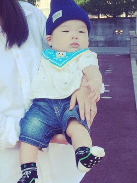 「gelato pique Baby＆Kids（ジェラートピケ　ベイビーアンドキッズ）のリトルマリンBABY Tシャツ（Tシャツ/カットソー、ホワイト系）」を使った、ゆうさん（キッズ・120cm）の秋コーディネート