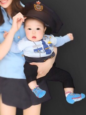 「👮のアイテム（トップス、ブルー系）」を使った、ゆうさん（キッズ・120cm）の秋コーディネート