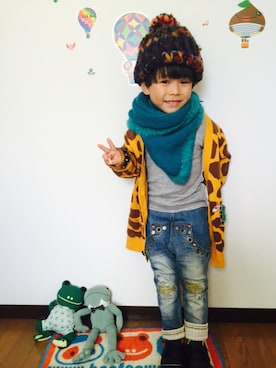 「アイテム（ニットキャップ/ビーニー）」を使った、こたろーさん（キッズ・110cm）の秋コーディネート