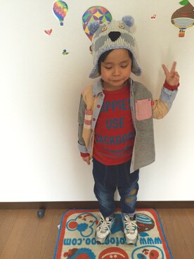 「One deux boo（ワンドゥーブー）のアイテム（ニットキャップ/ビーニー）」を使った、こたろーさん（キッズ・110cm）の冬コーディネート