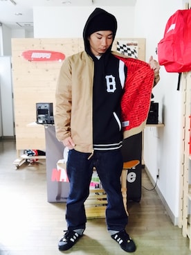 「adidas SB（アディダススケートボーディング）のアイテム（ジャケット/アウター）」を使った、N.Y.A STOREさん（メンズ・170cm）の秋コーディネート