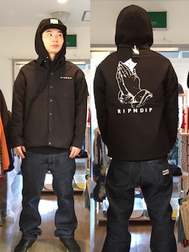 「RIPNDIP（リップンディップ）のアイテム（その他アウター）」を使った、N.Y.A STOREさん（メンズ・170cm）の冬コーディネート
