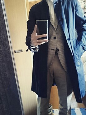 「アイテム（ステンカラーコート）」を使った、サコーさん（メンズ・173cm・30代）の春コーディネート