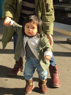 「MOUSSY（マウジー）のアイテム（ジャケット/アウター）」を使った、U-Naさん（キッズ・80cm）の秋コーディネート