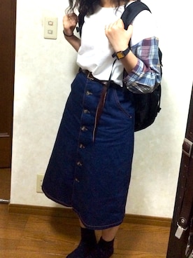 「Aラインスカート」｜「アイテム（アナログ腕時計）」を使った、marinaさん（レディース・159cm）の秋コーディネート