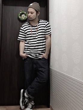 「MR.GENTLEMAN（ミスタージェントルマン）のアイテム（ニットキャップ/ビーニー）」を使った、Yo4daさん（メンズ・164cm）の夏コーディネート