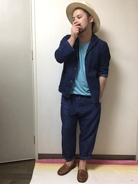 「umit benan（ウミットベナン）のアイテム（パンツ）」を使った、Yo4daさん（メンズ・165cm）の夏コーディネート