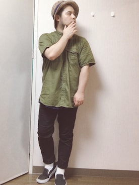 「SUNSEA（サンシー）のアイテム（帽子）」を使った、Yo4daさん（メンズ・165cm）の夏コーディネート
