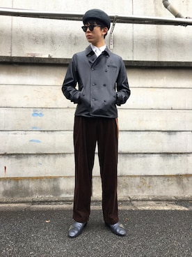 「ポーター」｜「アイテム（ハンチング/ベレー帽）」を使った、山田 優輝さん（メンズ・181cm）の秋コーディネート