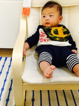 「アイテム（ママ＆ベビー、グリーン系）」を使った、ri--9さん（キッズ・70cm）の秋コーディネート