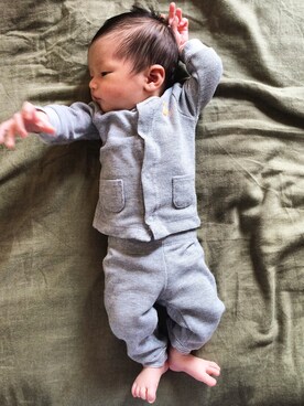 「アイテム（その他ベビー用品、シルバー系）」を使った、旦旦さん（キッズ・60cm）の冬コーディネート