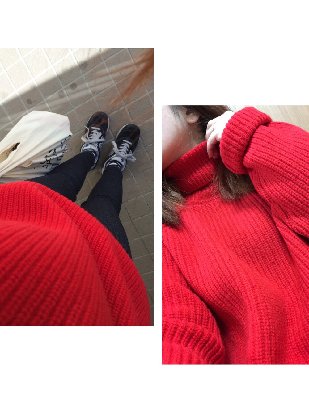 「ドット、タートルネック、赤ニット、赤、ニット、スキニーデニム、アメカジ」｜「SILASのWL TURTLE NECK KNIT（ニット/セーター、レッド系）」を使った、まりすけさん（レディース・160cm）の冬コーディネートの1枚目の写真