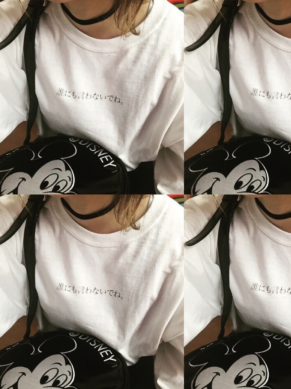 「誰にも言わないでね。、サウスポー、ミッキー、ディズニー、disney、チョーカー」｜「Little sunny biteのlittle sunny bite  ミッキーショルダーバッグ　LG-036F（ショルダーバッグ、ブラック系）」を使った、まりすけさん（レディース・160cm）の秋コーディネートの1枚目の写真