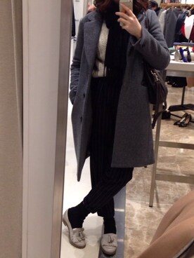 「くつした」｜「アイテム（チェスターコート）」を使った、小林慧美さん（レディース・158cm）の冬コーディネート