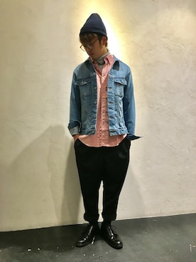 「GLOBAL WORK（グローバルワーク）のストレッチＴＲトラウザーイージー/734607（その他パンツ、ブルー系）」を使った、たけ 【GLOBAL WORK京都六角】さん（メンズ・172cm）の春コーディネート