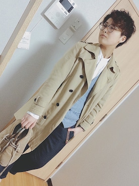 「OLIVER PEOPLES」｜「アイテム（トレンチコート）」を使った、ぽんさん（メンズ・163cm）の冬コーディネート