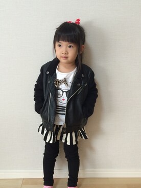 「uu」｜「アイテム（ライダースジャケット）」を使った、ayayunaさん（キッズ・100cm）の冬コーディネート