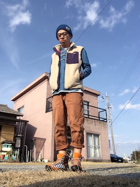 「黒縁メガネ」｜「アイテム（その他アウター）」を使った、まつさん（メンズ・173cm）の冬コーディネート