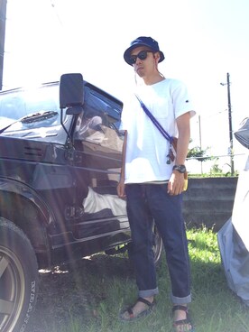 「SEVENDAYS=SUNDAY（セブンデイズサンデイ）のアイテム（メッセンジャーバッグ）」を使った、まつさん（メンズ・173cm）の夏コーディネート