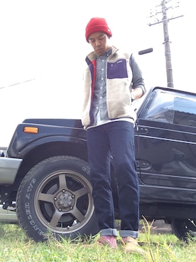 「サンダルに靴下」｜「アイテム（その他アウター）」を使った、まつさん（メンズ・173cm）の秋コーディネート