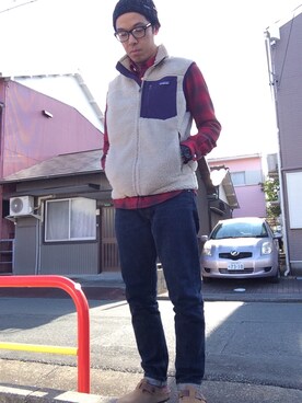 「黒縁メガネ」｜「アイテム（その他アウター）」を使った、まつさん（メンズ・173cm）の冬コーディネート