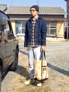 「POINTER（ポインター ）のアイテム（デニムジャケット）」を使った、まつさん（メンズ・173cm）の冬コーディネート