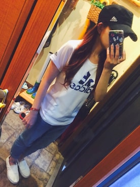 「VANS（バンズ）のアイテム（その他シューズ、ホワイト系）」を使った、やえさん（レディース・149cm）の夏コーディネート