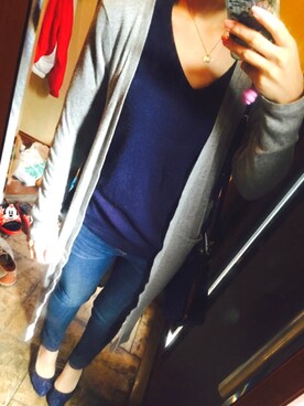 「UNIQLO（ユニクロ）のアイテム（デニムパンツ、ブルー系）」を使った、やえさん（レディース・149cm）の秋コーディネート