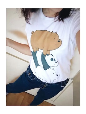 「we bare bearsのアイテム（T Shirts、ホワイト系）」を使った、童予_卍さん（レディース・165cm）の秋コーディネート