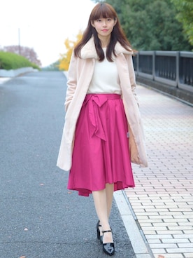 「MISCH MASCH（ミッシュマッシュ）のアイテム（ステンカラーコート）」を使った、川子芹菜さん（レディース・163cm）の秋コーディネート