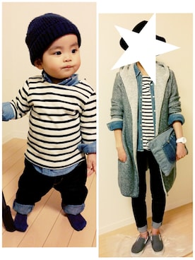 「ボーダーTシャツ」｜ＨａｒｕＳｕｂａさん（キッズ・70cm）の春コーディネート