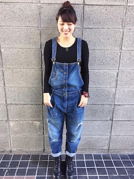 「WEAR」｜「アイテム（オールインワン・サロペット）」を使った、樂樂さん（レディース・160cm）の冬コーディネート