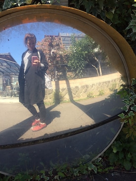 「しまむら（シマムラ）のアイテム（チェスターコート、ブラック系）」を使った、amicoさん（レディース・155cm）の秋コーディネート