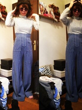 「usedのアイテム（つなぎ/オールインワン、ブルー系）」を使った、amicoさん（レディース・155cm）の秋コーディネート